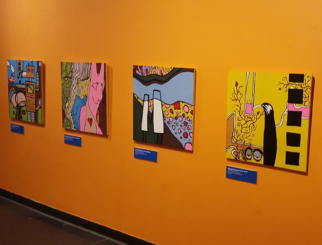 Art displayed in gallery at LICM. 