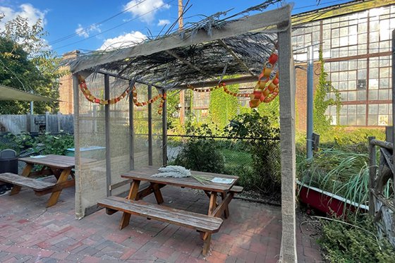 Sukkah for visitors located in LICM Our Backyard gallery