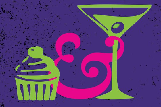 Graphic image of a cupcake and cocktail. 