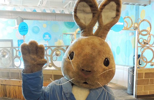 Character in costume of Peter Cottontail. 