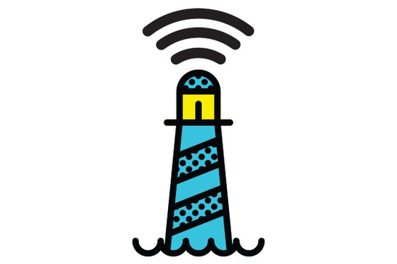 Graphic of a blue light house with a wi-fi symbol at the top.