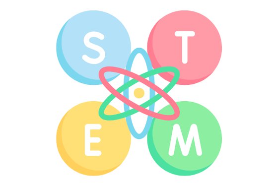 Graphic of pastel blue, pink, yellow and green circles spelling STEM with a colorful atom in the middle. 