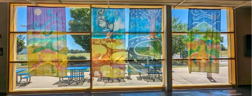 Silk paintings by Ella Mahoney in LICM's outer lobby