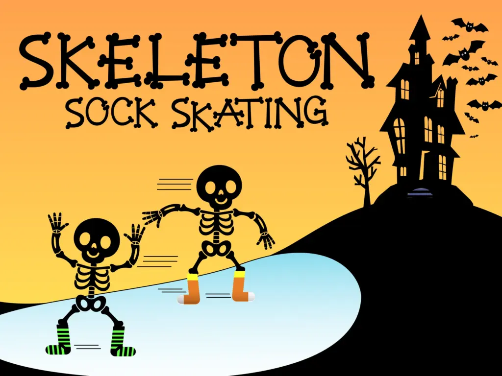 Skeleton-themed sock skating banner graphic.